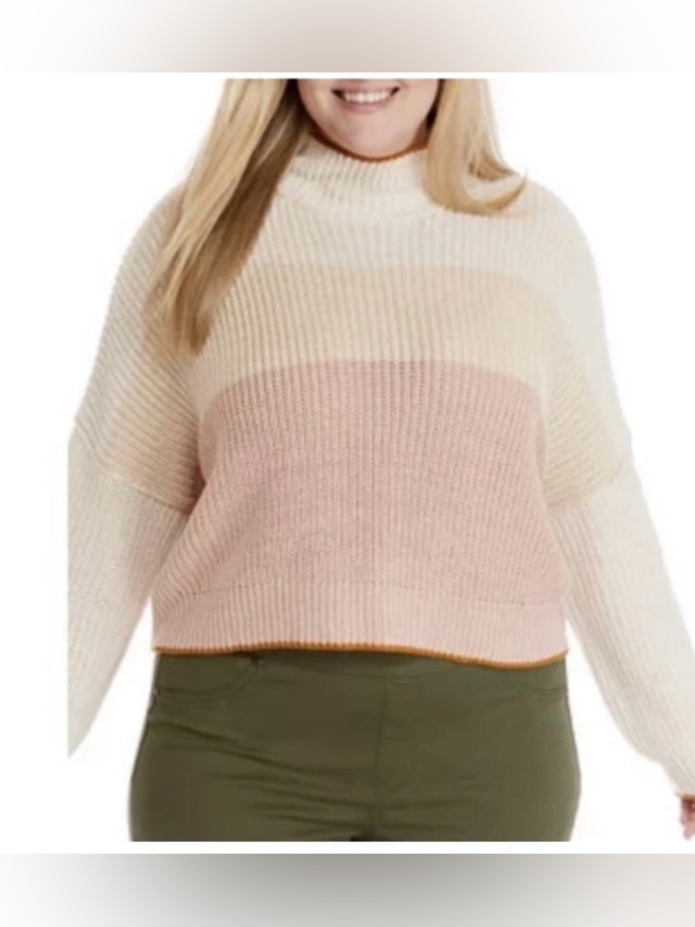 Wonderly Plus Size 2X High Mock Neck Rose Smoke Color Block Pullover Sweater NWT